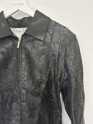 Christian Dior by John Galliano Laser Cut Leather Jacket with Tie Detail Size FR 38 (UK 10)