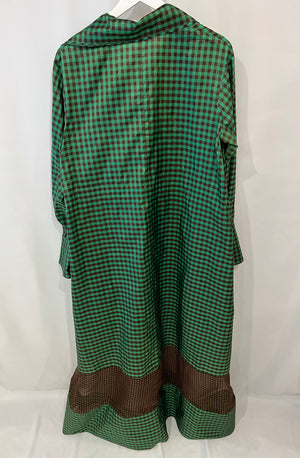 Fendi Green and Brown Silk Checked Maxi Dress with Logo Buttons Size IT 42 (UK 10) RRP £2,250