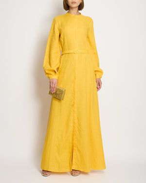 Gabriela Hearst Yellow Linen Long Dress with Belt Detail Size IT 42 (UK 10)