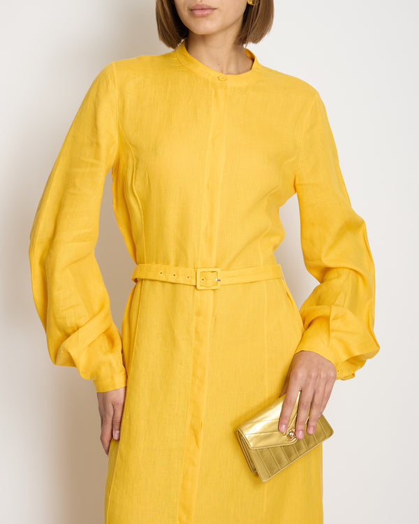 Gabriela Hearst Yellow Linen Long Dress with Belt Detail Size IT 42 (UK 10)