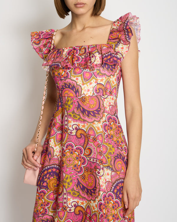 Zimmermann Pink Paisley Print Maxi Dress with Frill Detail Size 0 (UK 8)