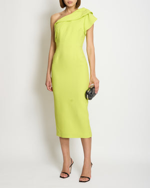 Roland Mouret Lime Green One-Shoulder Midi Dress with Split Metal FR 36 (UK 8)