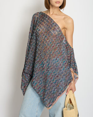 Missoni Blue Lurex Multi Colour Zig Zag Pull Over Poncho Beach Cover Up One Size