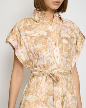 Zimmermann Brown Floral Short Sleeve Playsuit Size 0 (UK 8)