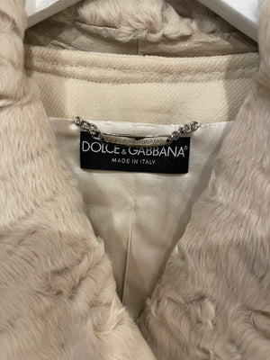 Dolce 
Gabbana Cream Jacket with Textured Collar and Large Buttons Detail Size IT 40 (UK 8)