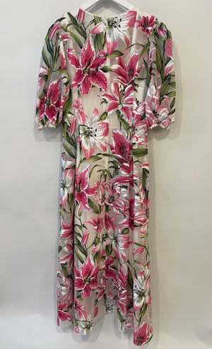 Dolce 
Gabbana Pink and White Floral Silk Short-Sleeve Maxi Dress Size IT 42 (UK 10)