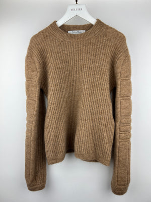 Max Mara Brown Long Sleeve Jumper with Padded Arm Detail Size S (UK 8)