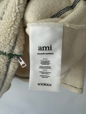 AMI De Coeur Menswear Zipped Teddy Off-White and Green Teddy Jacket Size XL (UK 44)