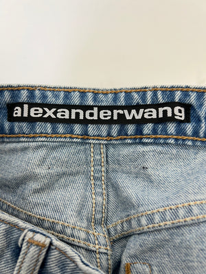 Alexander Wang Light Washed Blue Denim Shorts with Distressed Hem Details Size 25 (UK 6)