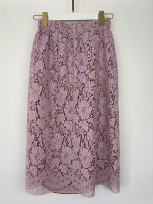 Gucci Pink Lace Midi Skirt with Elasticated Waistband Detail Size IT 38 (UK 6)