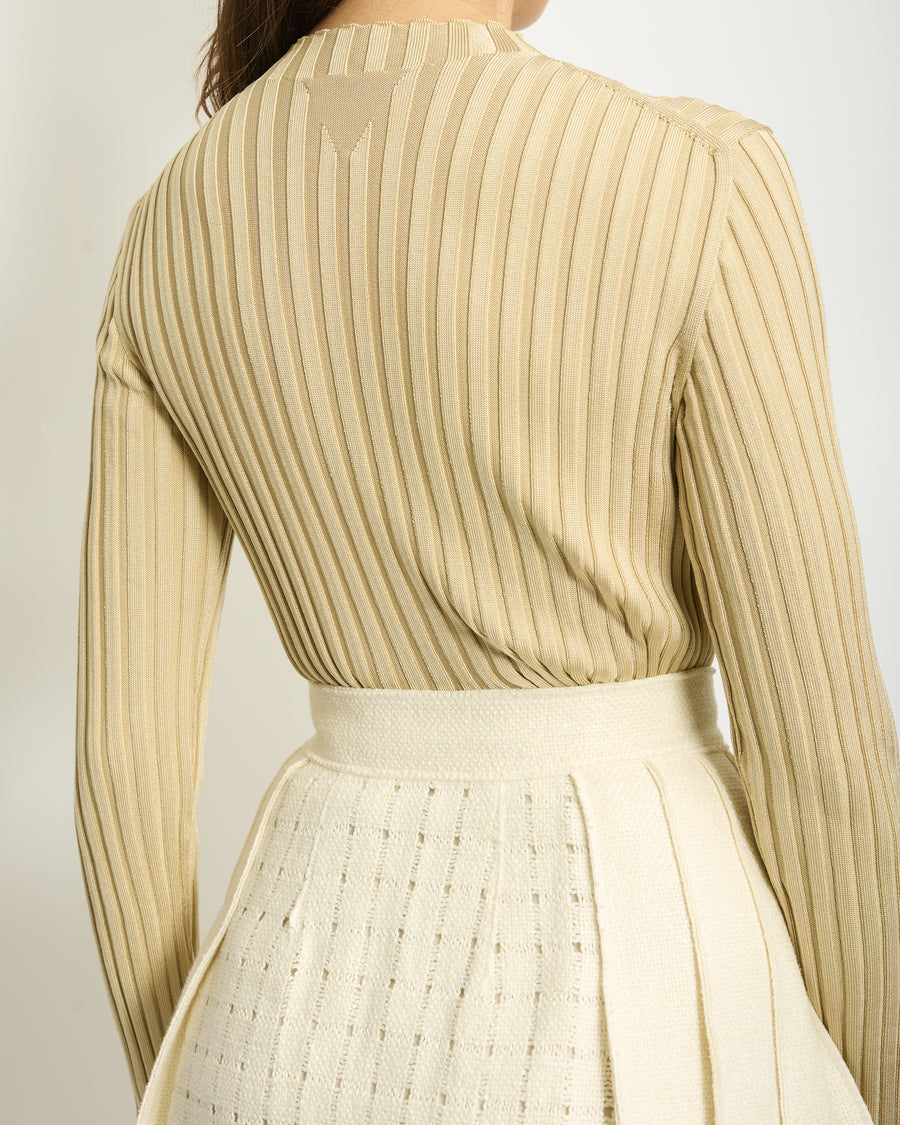 Bottega Veneta Beige Ribbed Mid-Neck Top IT 40 (UK 8)