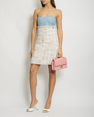 Chanel 19S Multi-Colour Tweed Sleeveless Mini Dress with Celeste Lace and Logo Detail FR 38 (UK 10) RRP £3,200