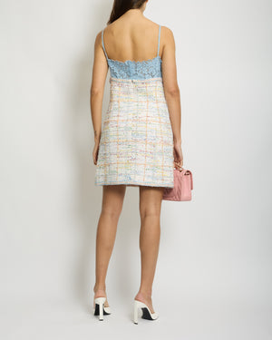 Chanel 19S Multi-Colour Tweed Sleeveless Mini Dress with Celeste Lace and Logo Detail FR 38 (UK 10) RRP £3,200