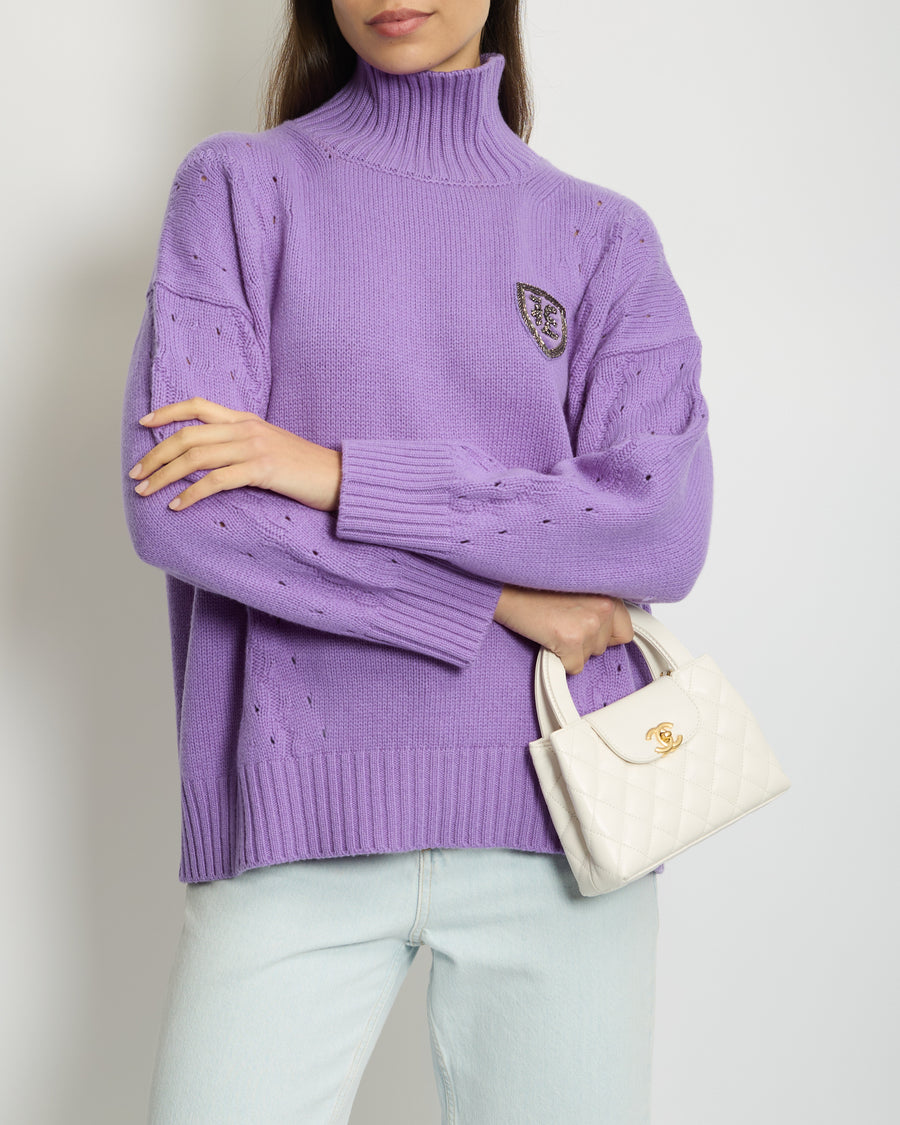 Ermanno Scervino Lilac High Neck Long Sleeve Jumper with Embellished Logo Detail IT 40 (UK 8)