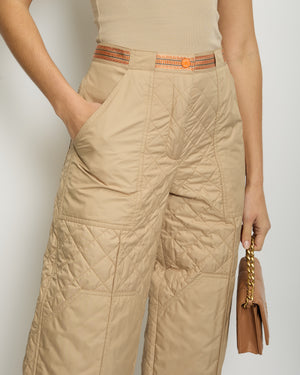 Hermès Beige Quilted Trousers with Pocket Detail FR 38 (UK 10)