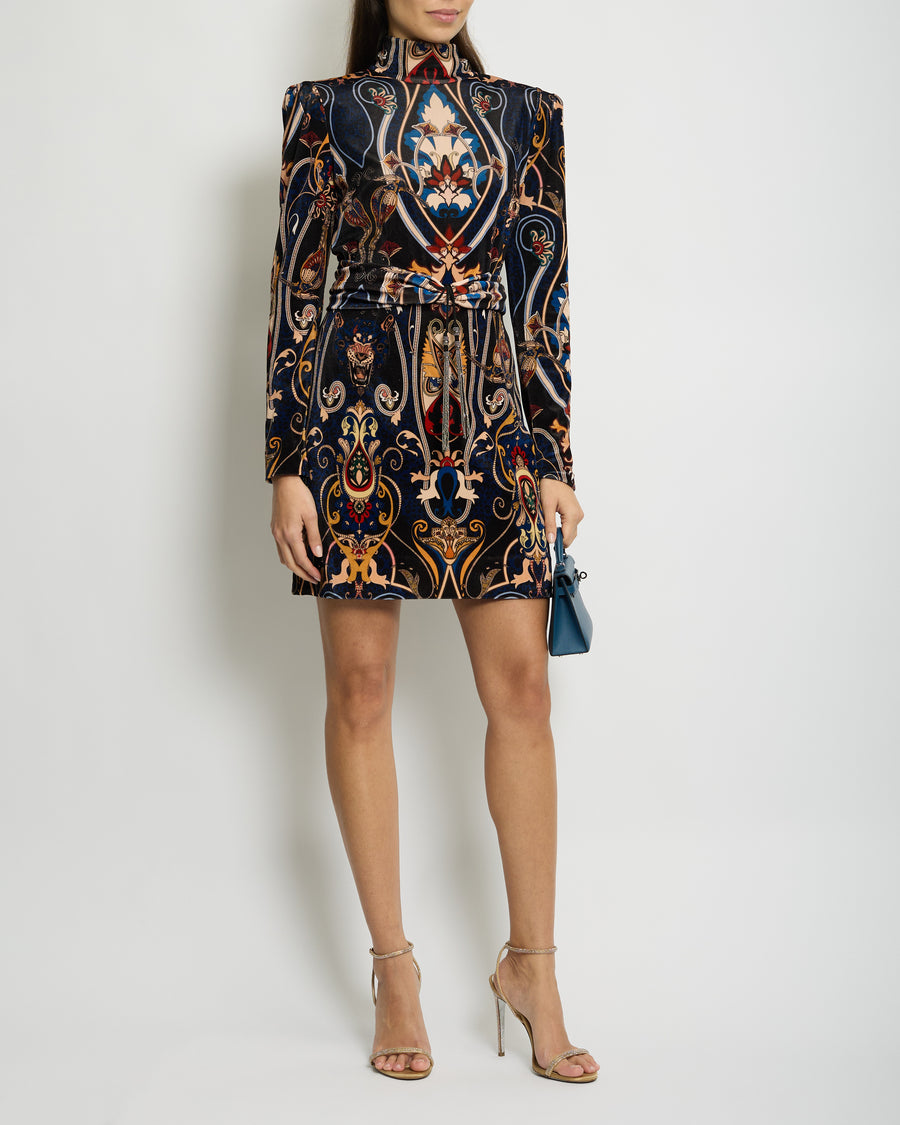 Dundas Velvet 
Lace Paisley Print Long Sleeve Dress with Front Belt Detail IT 42 (UK 10)