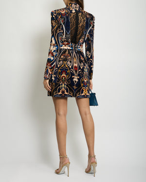 Dundas Velvet 
Lace Paisley Print Long Sleeve Dress with Front Belt Detail IT 42 (UK 10)