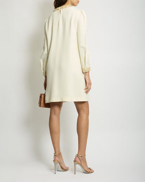 Miu Miu Cream Long-Sleeve Midi Dress with Crystal Embellishments Size IT 42 (UK 10)