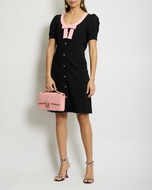 Gucci Black Short-Sleeve Dress with Pink Bow Trim, Crystal Detail Size L (10-12)