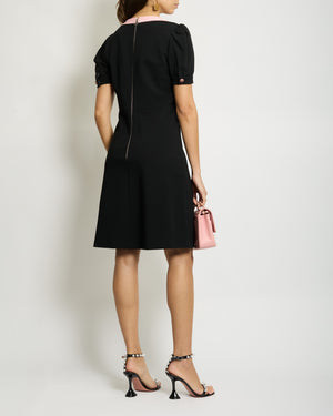 Gucci Black Short-Sleeve Dress with Pink Bow Trim, Crystal Detail Size L (10-12)