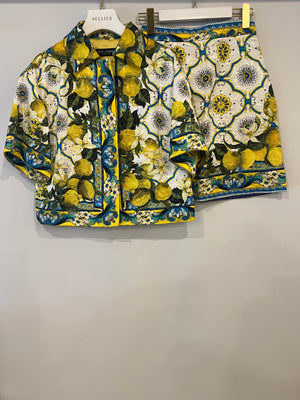 Dolce 
Gabbana Multicolour Lemon Printed Jacquard Skirt and Jacket Set Size IT 38 (UK 6)