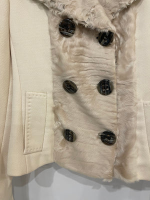 Dolce 
Gabbana Cream Jacket with Textured Collar and Large Buttons Detail Size IT 40 (UK 8)