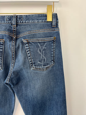 Yves Saint Laurent Blue Stone Wash Skinny Jeans with YSL Logo Detail Size FR 34 (UK 6)