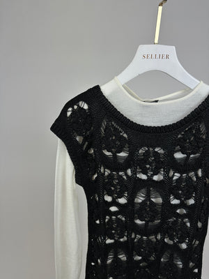 Chanel Black Crochet Short Sleeve Midi Dress with White Long-Sleeve Under-Layer Set Size FR 34 (UK 6)