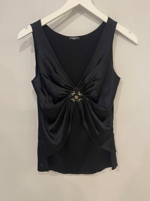 Balmain Black Sleeveless Top with Embellishment Detail FR 36 (UK 8)