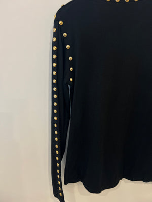 Balmain Black Long-Sleeve Jumper with Gold Studs Details Size FR 40 (UK 12)