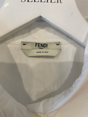 Fendi White Long-Sleeve Shirt Dress with Pockets and Logo Detail Size IT 42 (UK 10)