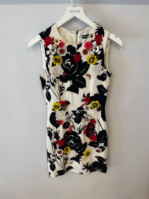 Dolce 
Gabbana Black and White Sleeveless Mini Floral Embellished Dress Size IT 36 (UK 4)