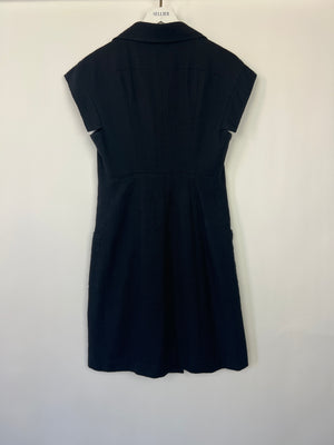 Chanel 07C Black Tweed Short-Sleeve Dress with Eyelet Tie Detail Size FR 42 (UK 14)