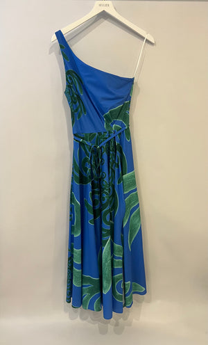 Themis Z Green and Blue One Shoulder Floral Midi Dress Size FR 36 (UK 8)