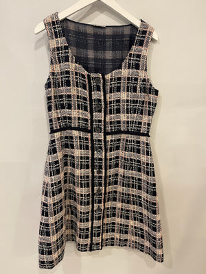 Miu Miu Navy, White and Pink Wool Checked Tweed Mini Sleeveless Dress Size IT 42 (UK 10)