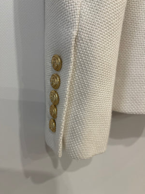 Balmain White Tweed Blazer Jacket with Gold Button Details Size FR 34 (UK 6)