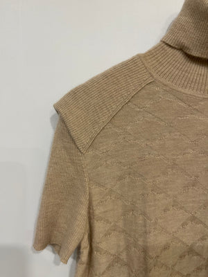 Chanel Beige Cashmere High Neck Diamond Quilted Jumper with CC Logo Detail Size FR 42 (UK 14)