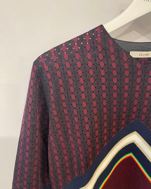 Céline Burgundy Jumper with Multicolour Geometric Details Size S (UK 8)