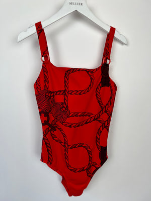 Hermès Red Cordelieres Jer One-Piece Swimsuit Size FR 36 (UK 8)