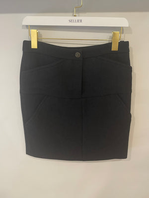 Chanel 12A Black Wool Mini Skirt with CC Logo Button Detail Size FR 36 (UK 8) RRP £1,350