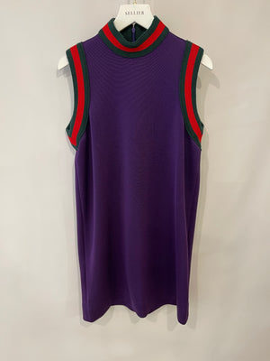 Gucci Purple Mini Sleeveless Dress with Green and Red Wool Trim Detail Size XS ( UK 6)