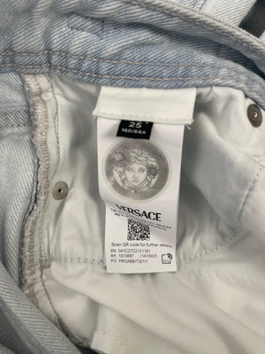 Versace Light Blue Denim Medusa 
95 Jeans with Silver Logo Detail IT 25 (UK 6) RRP £830