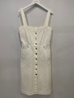 Stella Mccartney White Denim Midi Dress with Silver Logo Buttons Size IT 42 (UK 10)