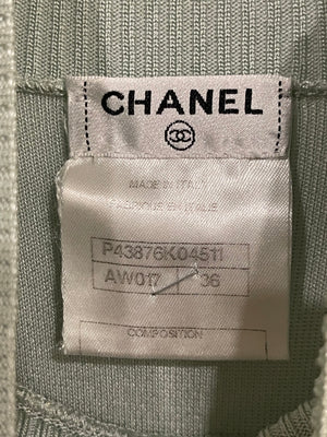 Chanel Pastel Green Textured Sleeveless Midi Dress with CC Pearl Button Details Size FR 36 (UK 8)