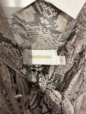 Zimmermann Grey Snakeskin Print Blouse with Neck Tie Detail Size 0 (UK 8)