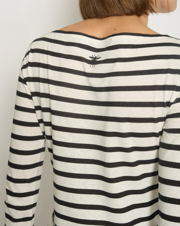 Christian Dior Navy 
White Striped Long Sleeve Top Size XS (UK 6)