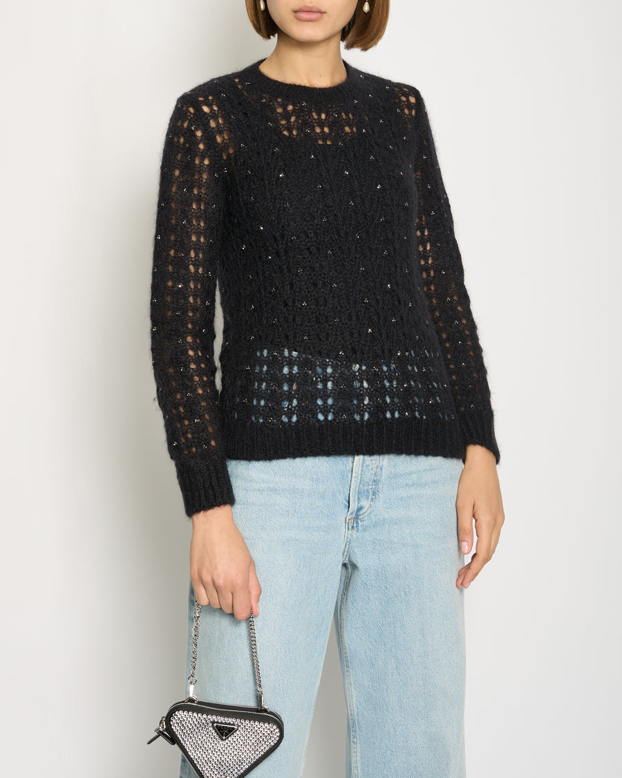 Saint Laurent Black See-Through Jumper with Silver Crystals Details Size FR 36 (UK 8)