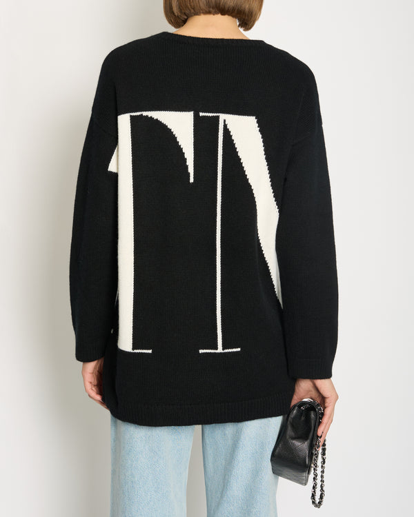 Valentino Black Oversized Knitted Jumper with White VLTN Maxi Logo Detail Size S (UK 8) RRP £735