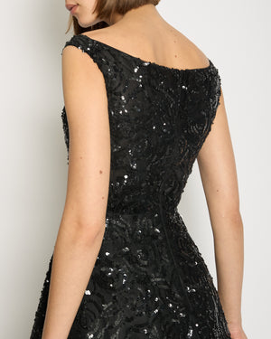 *HOT* Oscar De La Renta Black Sleeveless Maxi Gown Dress with Sequin Roses Embellishment Details Size US 4 (UK 8)