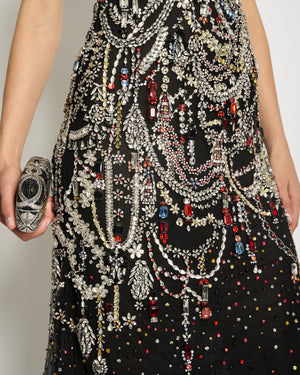 *HOT* Alexander McQueen Black Long Mesh Gown Dress with Crystals 
Stones Embellishments Detail IT 38 (UK 6) Est RRP £14500